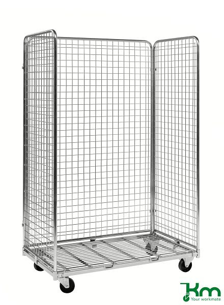 Chariot treillis Kongamek 1150 x 665 x 1790 mm, galvanisé, 2 roulettes pivotantes et 2 fixes, KM1091
