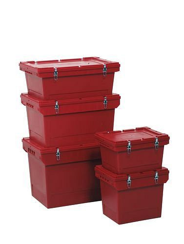 Conteneur réutilisable pour matières dangereuses DENIOS, polypropylène, couvercle coiffant + fermeture par clip métallique, 38 l, 174-008