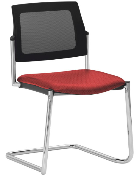 Mayer Sitzmöbel chaise empilable, structure luge chromée, dossier en résille, rouge cerise, 2519_F1_30611