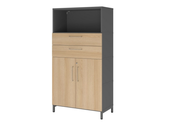 Armoire combinée Hammerbacher, 4 OH, base, graphite/chêne, VFW48K2KU/G/E/BS