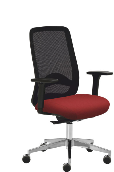 Chaise pivotante Mayer Sitzmöbel , accoudoirs 3D, réglage de la profondeur d'assise, piètement en aluminium avec roulettes robustes, rouge cerise, 2228_AV3D_SYM++_XXL_30611