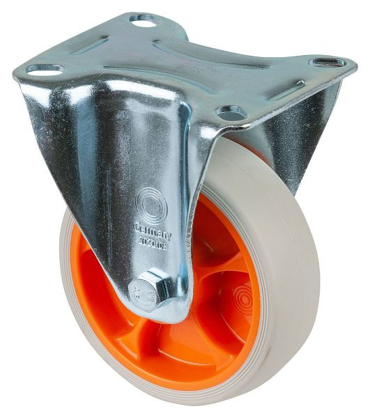 Rouleaux de transport à rouleaux fixes BS, roue en caoutchouc thermoplastique, roulement à rouleaux à pneu gris, plaque, diamètre : 100 mm, paquet : 4 pièces, L410.B44.101.02