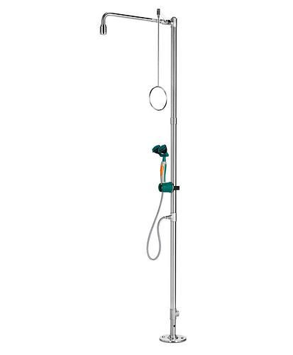 Douche de corps B-SAFETY avec douchette oculaire et 2 pommes de douche, acier inoxydable, montage au sol, BR 834095, DVGW, 305295