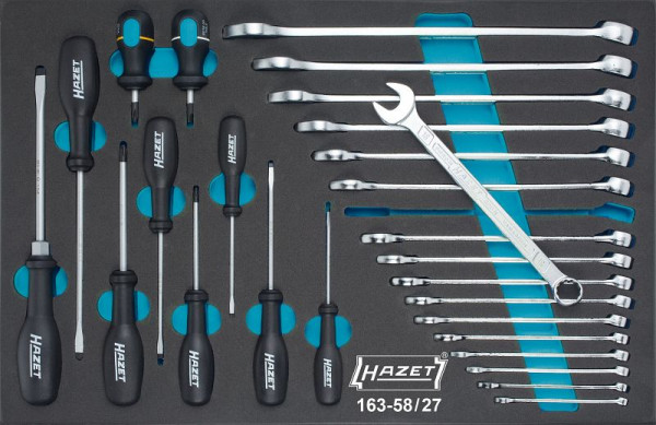 Jeu d'outils Hazet, clé mixte, tournevis, profil cruciforme PH, profil fendu, nombre d'outils : 27, 163-58/27