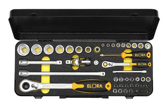 Jeu de clés à douille ELORA 1/4 "+ 1/2", hexagone, 46 pièces, 714-6MU OMS, 0714562502046