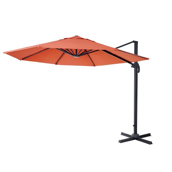 Mendler gastronomy parapluie feu tricolore HWC-A96, parasol, rond Ø 3m polyester aluminium/acier 23kg, terre cuite sans support, rotatif, 138539+122472
