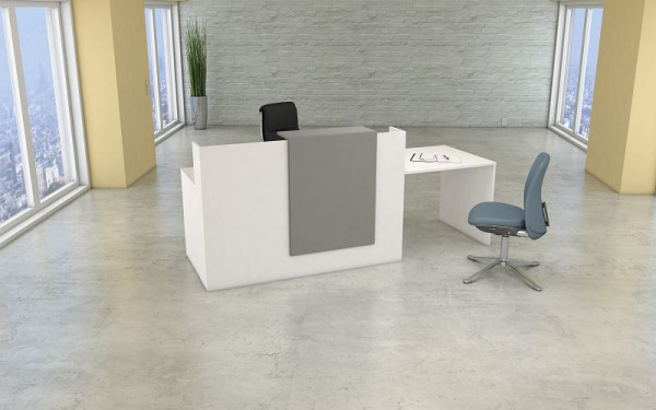 Comptoir Kerkmann avec bureau de consultation Sydney, L 2500 x P 840 H 1100 mm, blanc, 20353410