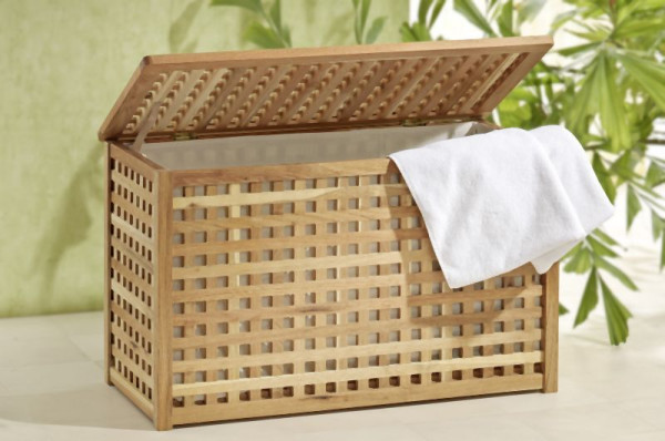 Coffre à linge Metra, extra large, design grillagé, bois de noyer, 10029