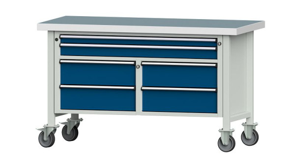 Etablis ANKE Etabli en caisson, modèle 255 V, 1500 x 700 x 900 mm, RAL 7035/5010, UBP 50 mm, mobile, 304.171