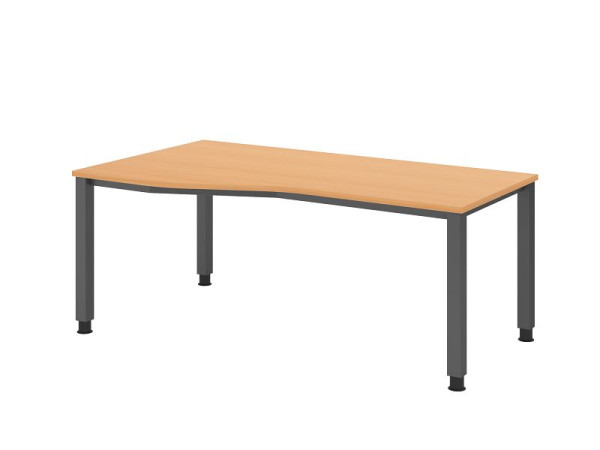 Bureau Hammerbacher QS18, 180 x 100/80 cm, plateau : hêtre, épaisseur 25 mm, structure à 4 pieds en graphite (similaire à RAL 7012), hauteur de travail 68-83,5 cm, VQS18/6/G