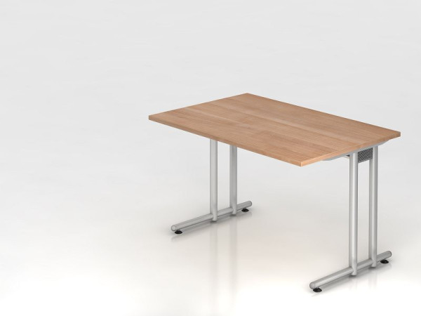 Bureau Hammerbacher pied C 120x80cm noyer/argent, hauteur de travail 72 cm, VNS12/N/S