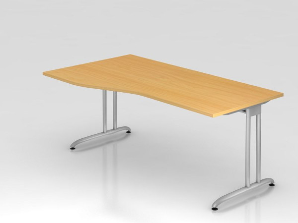 Bureau Hammerbacher pied C 180x100/80cm hêtre, chemin de câbles horizontal, hauteur de travail 72 cm, VBS18/6/S