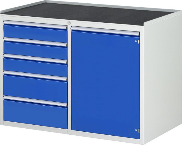 Armoire à tiroirs RAU série 7000, L1145xP650xH825mm, gauche : tiroirs : 3xH120, 2xH180mm, droite : porte battante H720mm, support métallique, 03-LL5.23.12A-MT.11