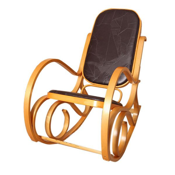 Chaise à bascule Mendler M41, chaise à bascule, chaise TV, bois massif, aspect chêne, cuir patchwork marron, 12263