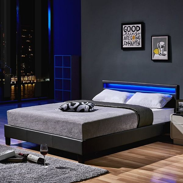 HOME DELUXE Lit LED ASTRO - 140 x 200 cm gris foncé, 7311