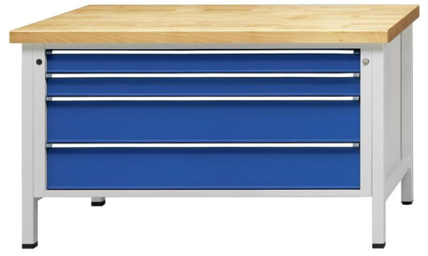 Établi d'armoire ANKE; 1500x800 mm; RAL 7035/5010; Tiroirs au format XXL 1200x600 mm; 4 tiroirs 90, 90, 180, 180 mm