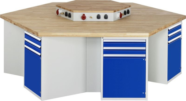 Établi de groupe RAU série 4000, avec fixation énergétique, 6 conteneurs de sous-structure (2x tiroir, 1x porte battante), 2700x890x2340 mm, 03-492-135B4M-EA1.11