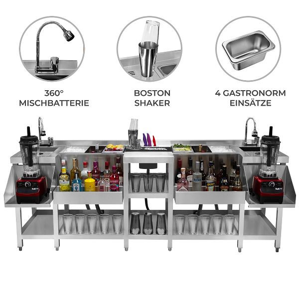 Station de bar compacte Monster 2 en 1 pour duos en acier inoxydable avec bac à glaçons, évier, lave-verres, 211073