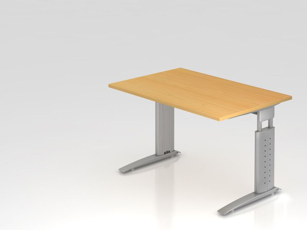 Bureau Hammerbacher pied C 120x80cm hêtre/argent, hauteur de travail 68-86 cm réglable, VUS12/6/S