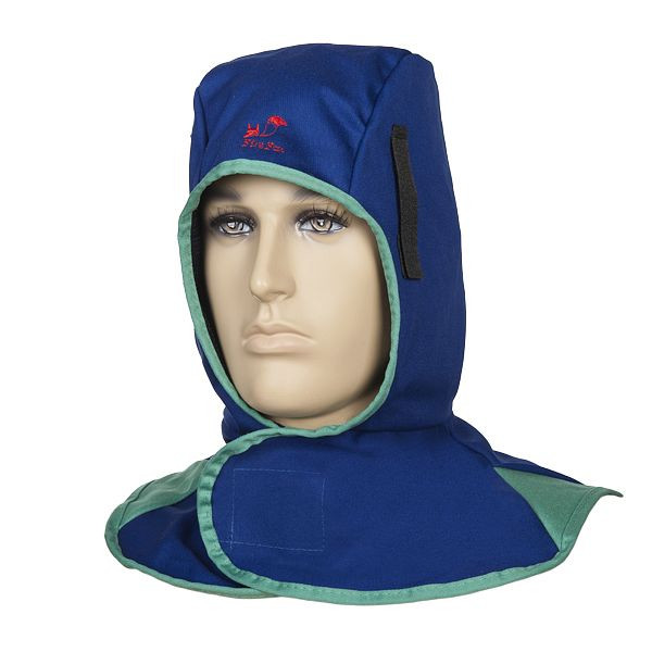 Bonnet de soudage ELMAG bleu WELDAS 23-6680 XL, diamètre de la tête 68 cm, diamètre du col 52-65 cm, en coton ignifuge, 59171