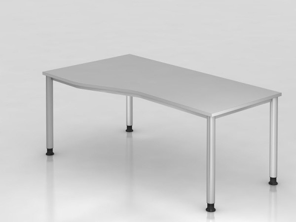 Bureau Hammerbacher 4 pieds rond 180x100/80cm gris/argent, forme libre, montable à gauche ou à droite, VHS18/5/S