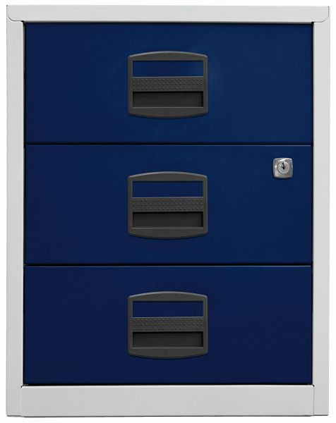 armoire latérale mobile PFA, 3 tiroirs universels, corps gris clair, façades bleu oxford, PFAM3S505
