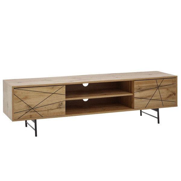 Wohnling lowboard bois décor chêne 160x45x40 cm Commode TV avec deux portes, meuble TV design haut, table TV meuble TV moderne, WL6.579