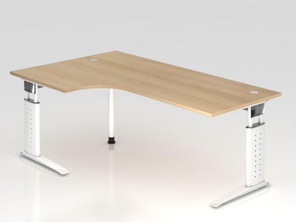 Table d'angle Hammerbacher pied C 200x120cm 90° chêne/blanc, forme d'angle 90°, peut être montée à gauche ou à droite, hauteur de travail 68-86 cm, VUS82/E/W