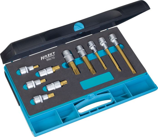 Jeu de douilles tournevis Hazet, carré creux 12,5 mm (1/2 pouce), profil interne multident XZN, M8 - M18, nombre d'outils : 10, 990/10