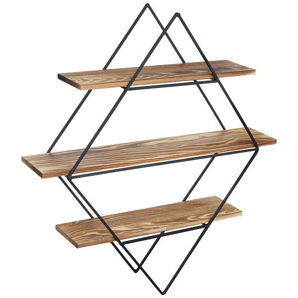 Étagère murale Mendler HWC-A80, étagère suspendue, design industriel en bois véritable 60x55x12cm, marron, 59842