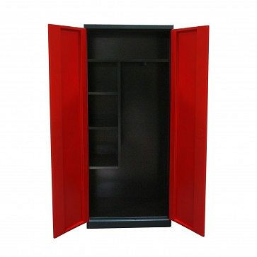 Armoire à produits de nettoyage ADB, dimensions extérieures armoire (L x P x H) : 80 x 37 x 178 cm, couleur du corps : anthracite (RAL 7016), couleur de la porte : rouge feu (RAL 3000), 40934