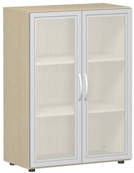 Armoire à double porte geramöbel avec portes en verre satiné dans un cadre en bois, avec pieds, y compris amortisseur de porte, 800x400x1104, érable, S-383802-GTA