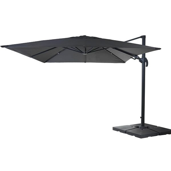 Mendler gastronomy parapluie feu tricolore HWC-A96, 3x4m (Ø5m) pivotant, polyester/aluminium 26kg, anthracite avec support, 158555+35661