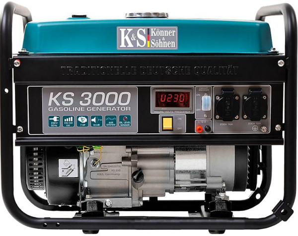 Groupe électrogène à essence Könner & Söhnen 3000W, 2x16A (230V), 12V, régulateur de tension, protection contre le manque d'huile, protection contre les surtensions, affichage, KS 3000