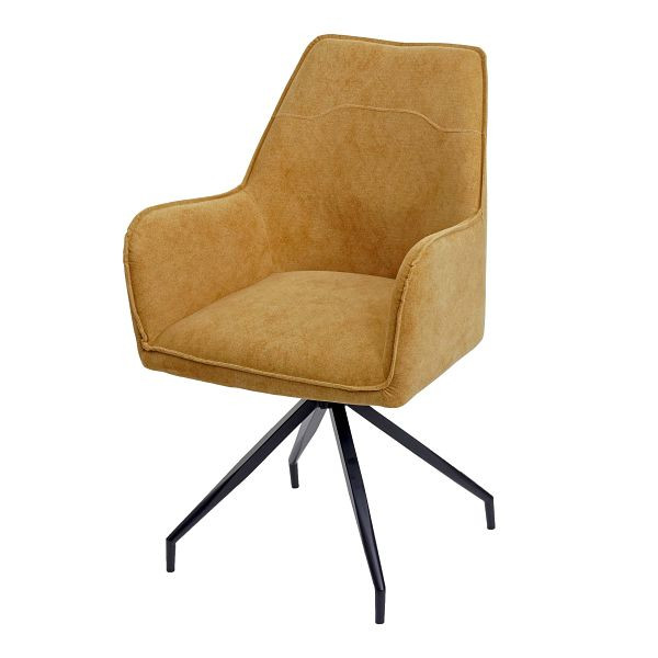 Chaise de salle à manger Mendler HWC-K15, chaise de cuisine chaise rembourrée avec accoudoirs, tissu/métal textile, jaune, 89337