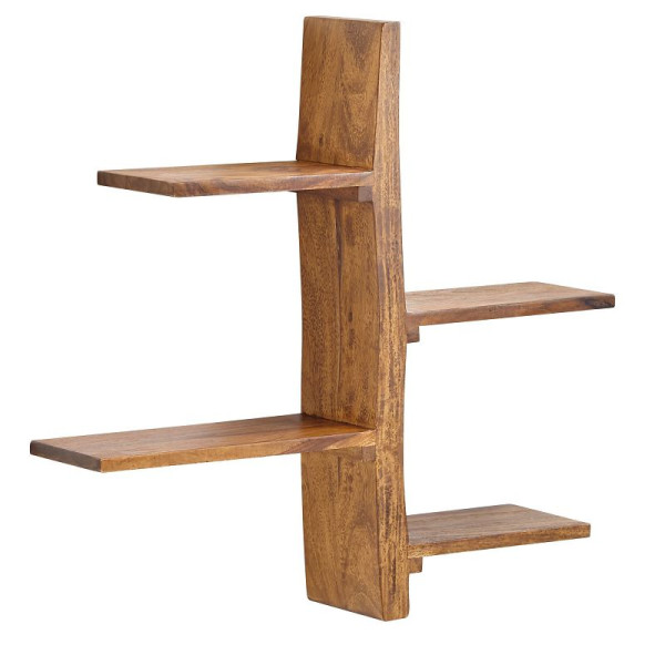 Wohnling Étagère murale 58 x 60 x 15 cm en bois massif de Sheesham en forme d'arbre, étagère suspendue moderne, grand design, étagère flottante, étagère suspendue pour salon WL6.528