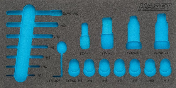 Insert en mousse souple Hazet à 2 composants, pour 849, dimensions / longueur : 342 mm x 172 mm Taille du système d'organisation : 1/3 (342 x 172 mm), 163-336L