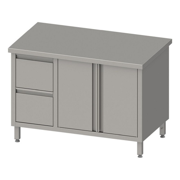 Armoire de travail Stalgast avec portes battantes 2000x700x850mm, avec bloc 2 tiroirs à gauche, sans dosseret, soudé, VAS20703L