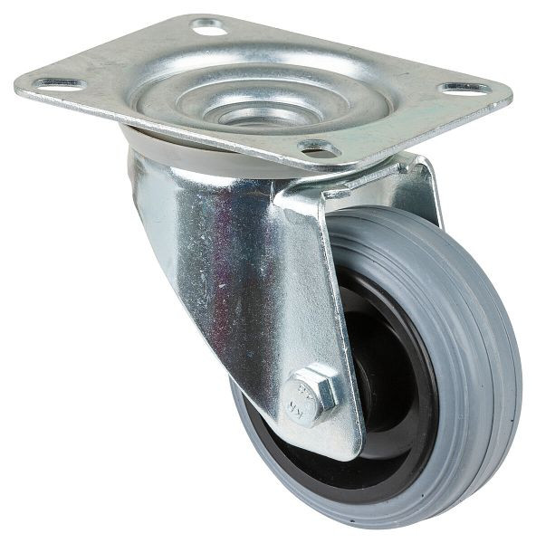 Rouleau de transport BS rollers, largeur de roue 35 mm, roue Ø 80 mm, capacité de charge 50 kg, caoutchouc gris, roulement à rouleaux, plaque, lot de 4, L400.B46.080