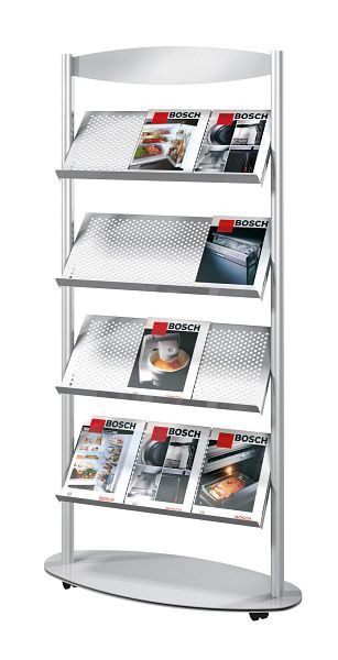 Kerkmann Sirius étagère à brochures 12 x DIN A4, L 780 x P 340 x H 1700 mm, aluminium argenté, 42347114
