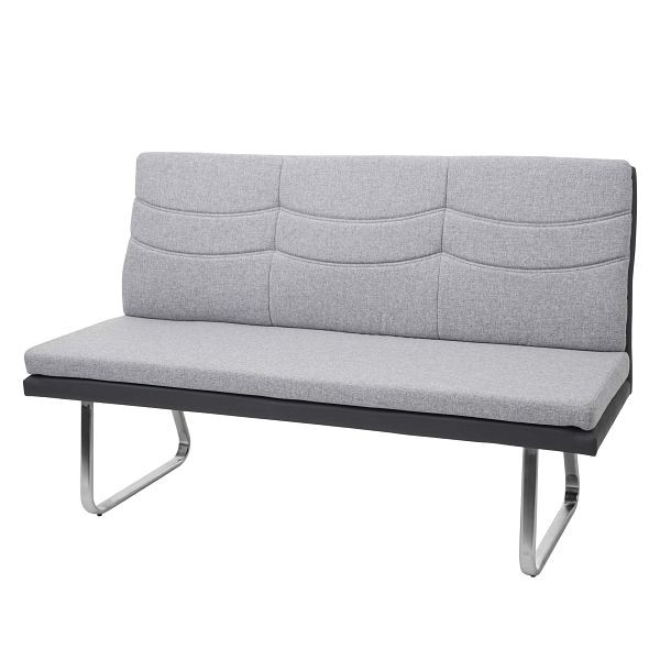 Banc Mendler HWC-G54, banc de salle à manger, tissu/similicuir acier inoxydable brossé, banc gris 180cm, 73575+73576