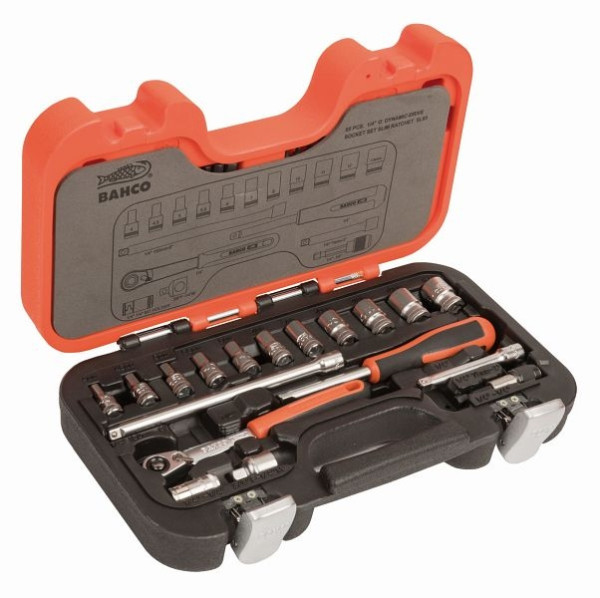 Jeu de clés à douille Bahco 1/4" avec cliquet étroit, 65 pièces, dans un étui rigide, SL65
