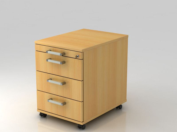 Conteneur roulant Hammerbacher 58cm, 3 tiroirs, serrure poignée hêtre chromée, 42,8x58x59 cm, 1/3/3/3 HE, VAC30/6/6/CE