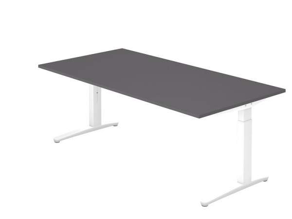 Bureau Hammerbacher pied C 200x100cm graphite/blanc, forme rectangulaire, VXB2E/G/WW