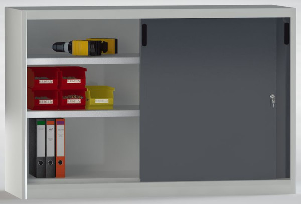 Armoire à portes coulissantes KLW, hauteur : 1000 mm, largeur : 1500 mm, profondeur : 525 mm, avec cloison centrale, avec 2x2 étagères amovibles, 7SN-SL1000TB-1015MRB