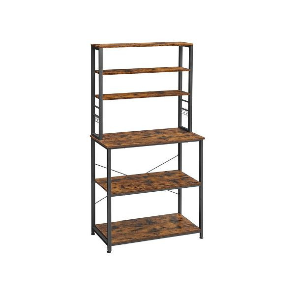 Etagère de cuisine design industriel VASAGLE avec 6 étagères et 6 crochets, marron-noir vintage, KKS019B01
