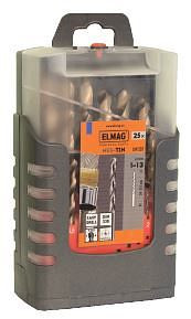 ELMAG Cassette de forets hélicoïdaux HSS Co5 DIN 338, PREMIUM 25 pièces, Ø 1-13mm - titane, 82030