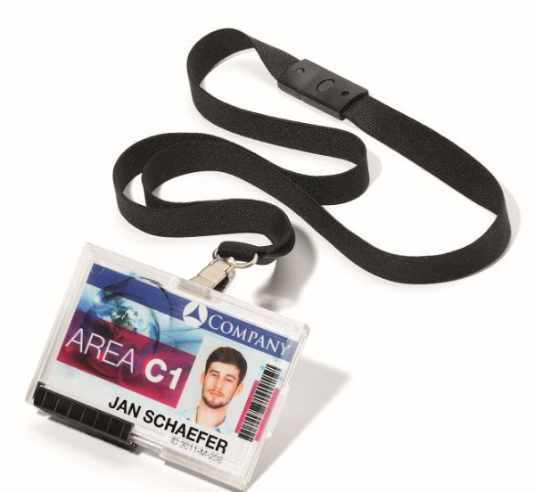 Porte-cartes DURABLE PUSHBOX DUO avec sangle textile, noir, paquet de 10, 892601