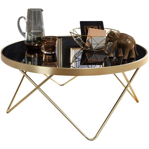 Table basse Wohnling Ø 82 cm noir / or mat, métal / verre, WL5.786