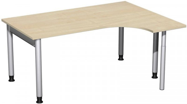 Bureau PC geramöbel droit, réglable en hauteur, 1600x1200x680-820, érable/argent, N-657307-AS